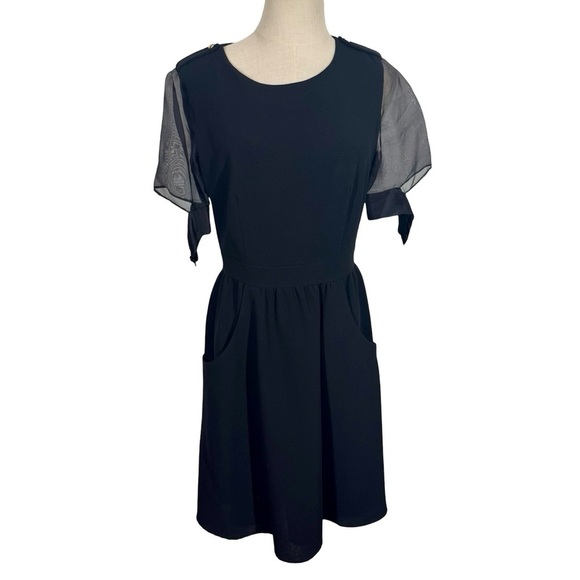 Misha Nonoo Sheer Silk Cutout Puff Sleeve Little Black Dress LBD - Picture 4 of 11